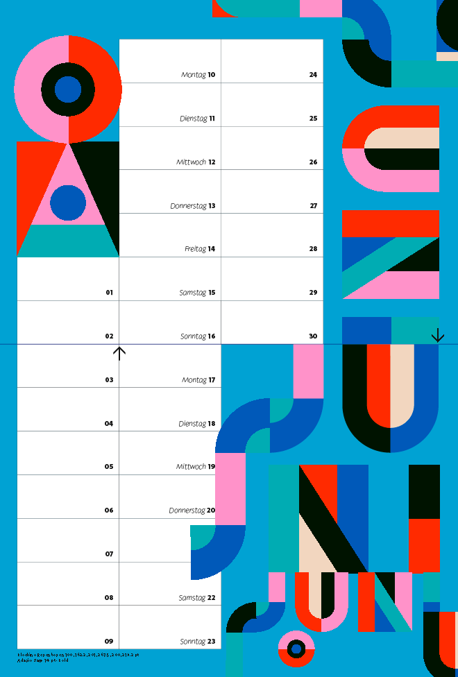 Kalender 2019 Typographie Juni
